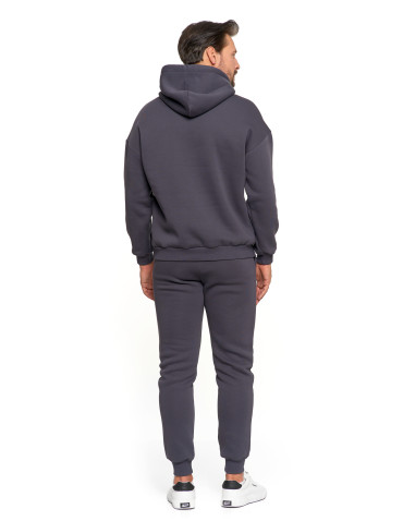 Bluzy - Męska bluza dresowana oversize z kapturem ocieplana GRAFIT - produkt 3