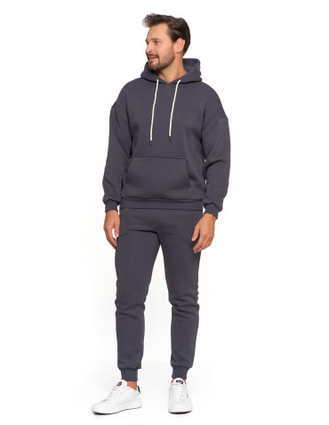 Bluzy - Męska bluza dresowana oversize z kapturem ocieplana GRAFIT - produkt 7