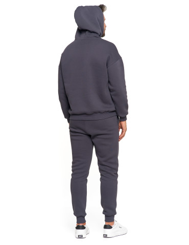Bluzy - Męska bluza dresowa oversize z kapturem ocieplana GRAFIT - produkt 8