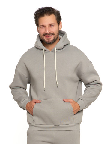 Bluzy - Męska bluza dresowa oversize z kapturem ocieplana SZARY - produkt 1