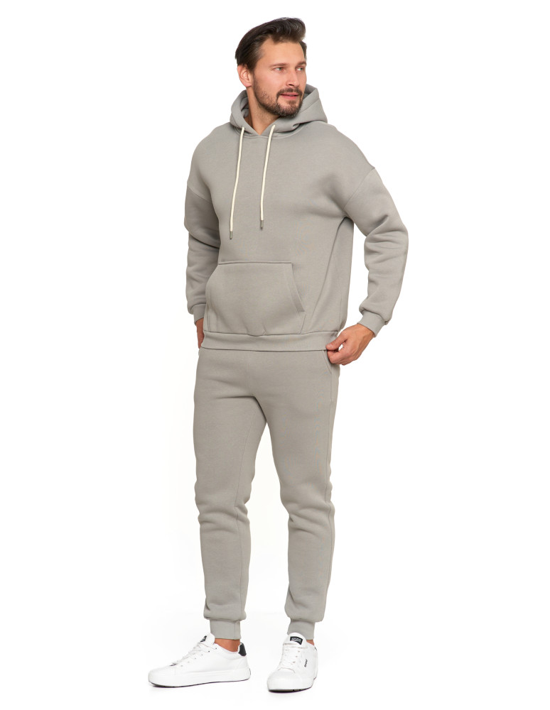 Bluzy - Męska bluza dresowana oversize z kapturem ocieplana SZARY - produkt moraj.pl 2