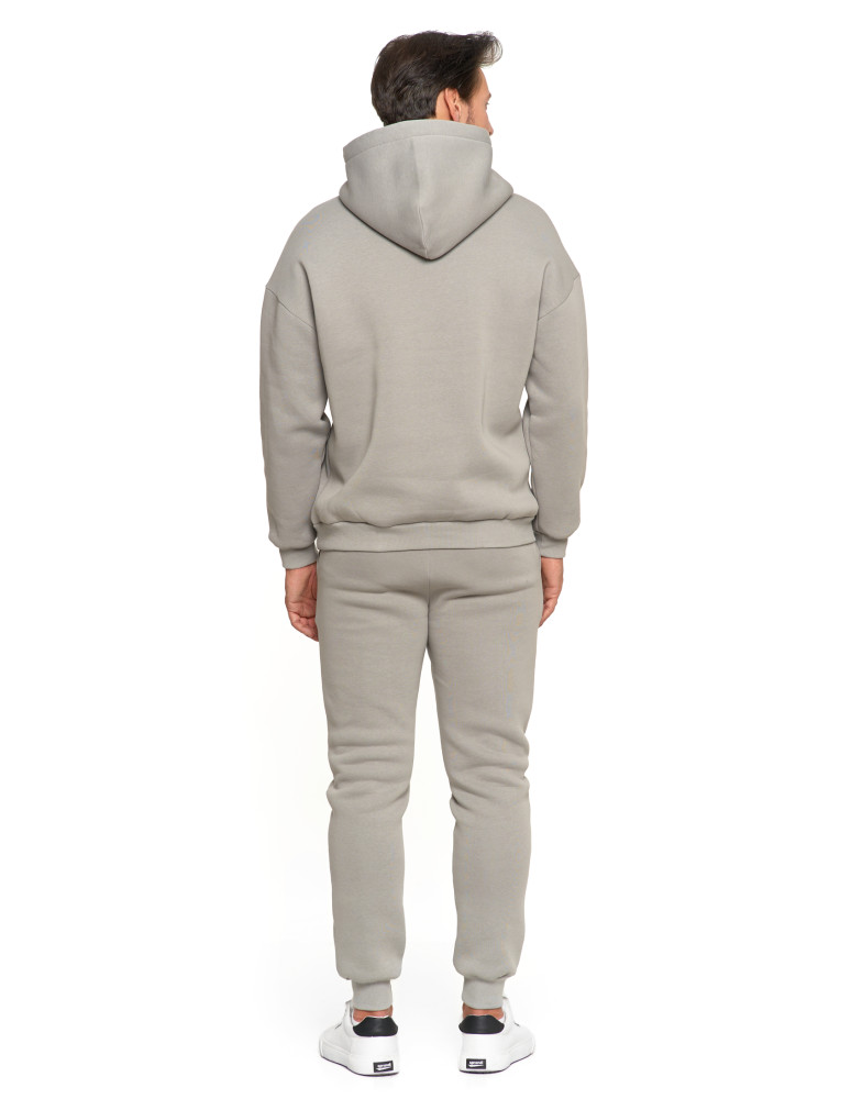 Bluzy - Męska bluza dresowana oversize z kapturem ocieplana SZARY - produkt moraj.pl 3