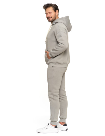 Bluzy - Męska bluza dresowana oversize z kapturem ocieplana SZARY - produkt 5