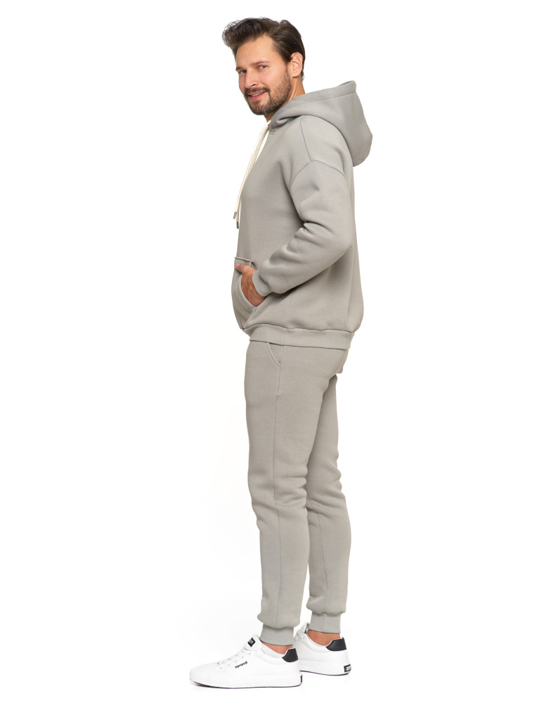 Bluzy - Męska bluza dresowana oversize z kapturem ocieplana SZARY - produkt moraj.pl 5