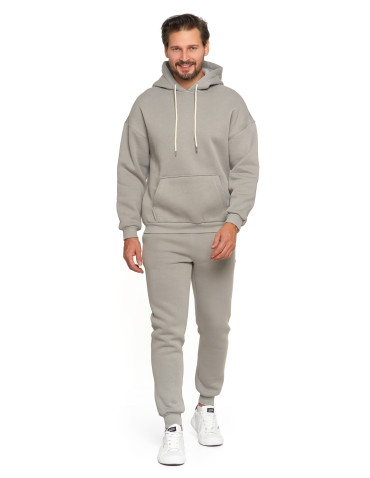 Bluzy - Męska bluza dresowana oversize z kapturem ocieplana SZARY - produkt 6