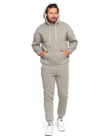 Bluzy - Męska bluza dresowana oversize z kapturem ocieplana SZARY - produkt 7