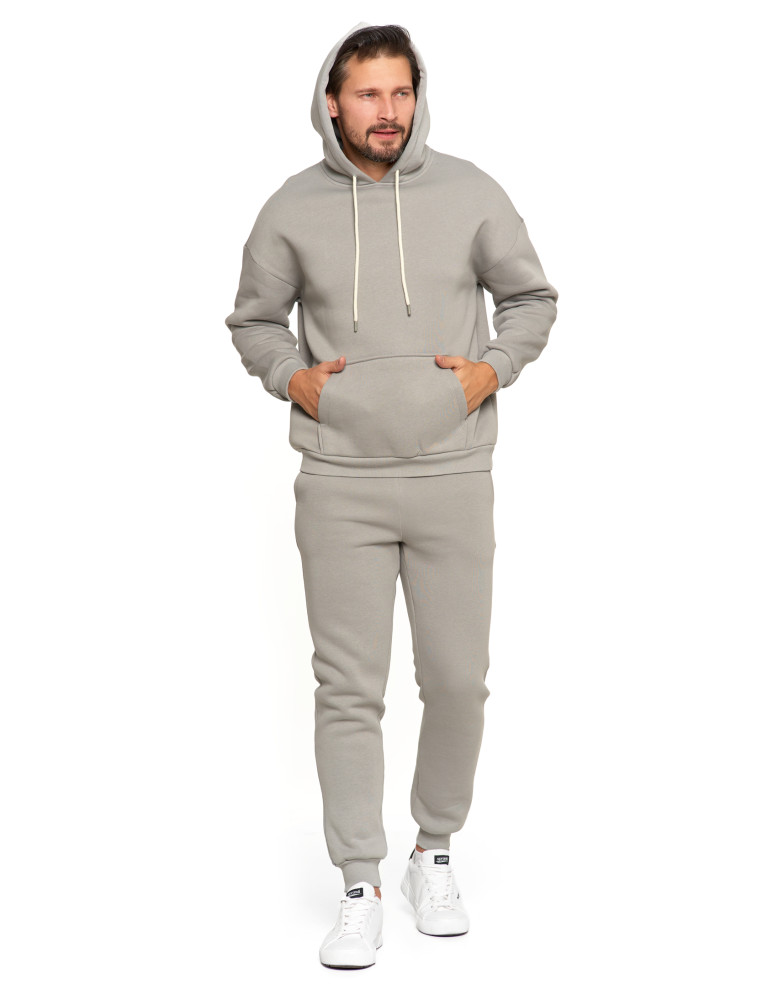 Bluzy - Męska bluza dresowana oversize z kapturem ocieplana SZARY - produkt moraj.pl 7