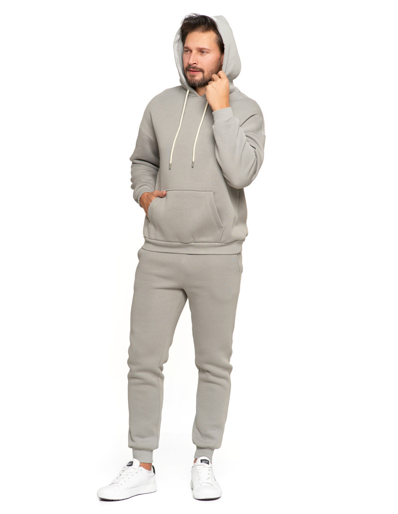 Bluzy - Męska bluza dresowana oversize z kapturem ocieplana SZARY - produkt moraj.pl 8