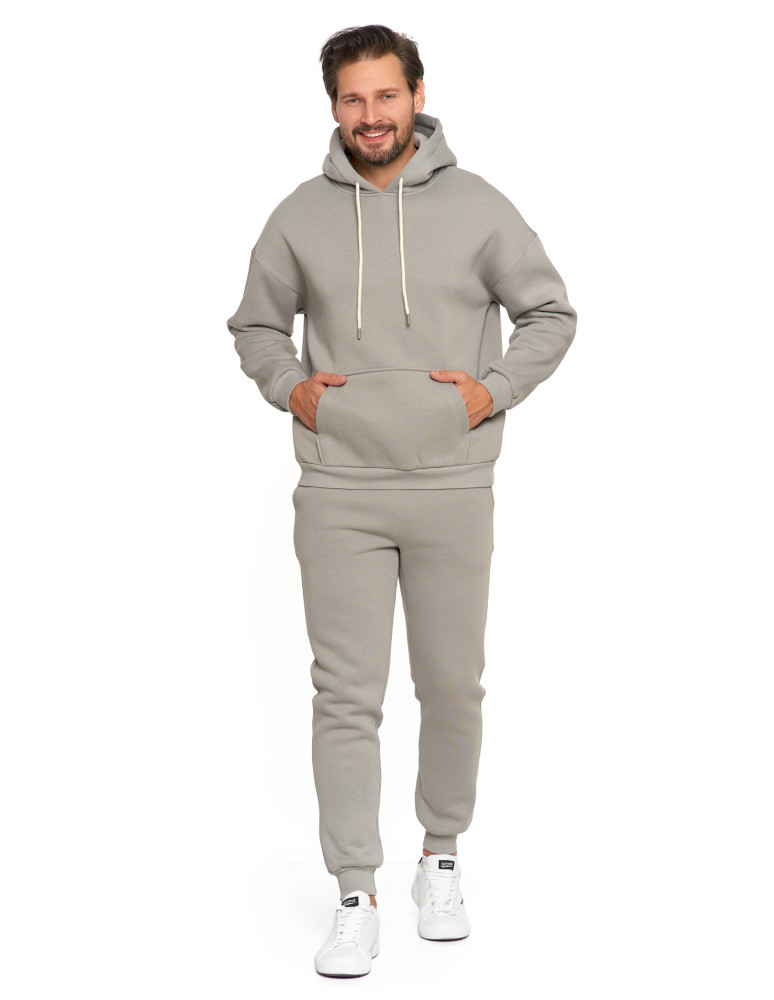Bluzy - Męska bluza dresowana oversize z kapturem ocieplana SZARY - produkt moraj.pl 9