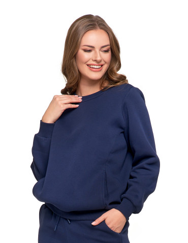 Bluzy - Damska bluza ocieplana z kieszeniami GRANATOWY - produkt 4