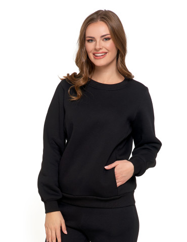 Bluzy - Damska bluza ocieplana z kieszeniami CZARNY - produkt 1