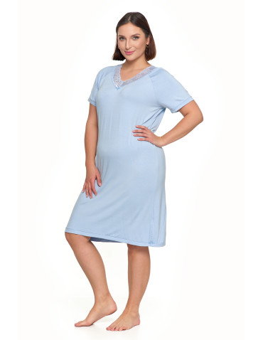 Koszule nocne - Koszula nocna bambusowa Plus Size z koronkowym dekoltem NIEBIESKI - produkt 2