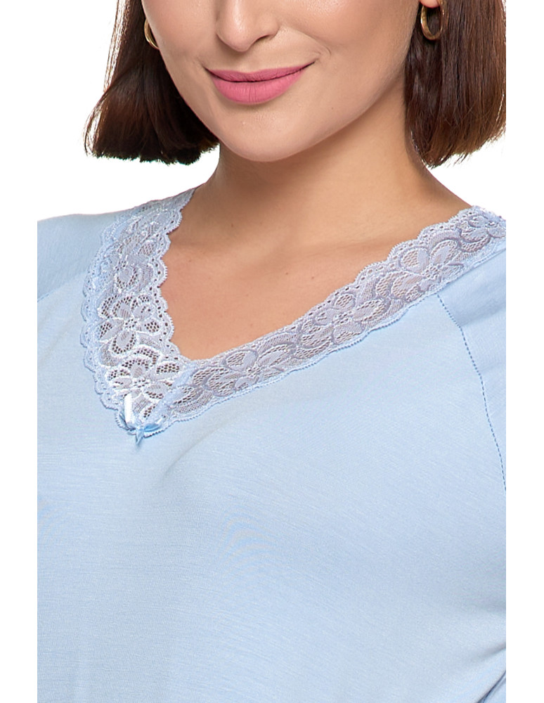 Koszule nocne - Koszula nocna bambusowa Plus Size z koronkowym dekoltem NIEBIESKI - produkt moraj.pl 4
